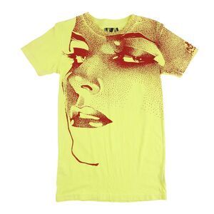 Evil Genius Womens Pixel Girl Graphic T-Shirt, Yellow, NWT